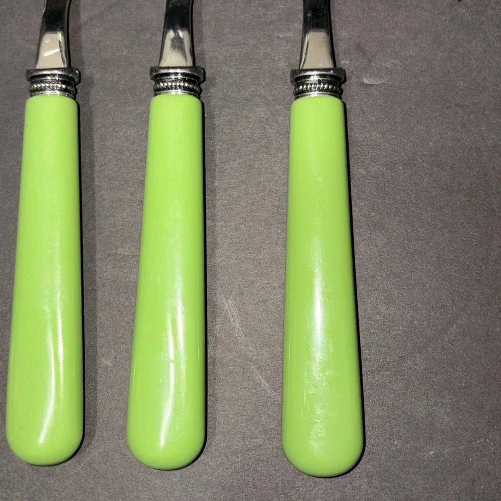 Set/4 Light Green Resin Handle Stainless Steel Dinner Forks Beaded Bolster 7.75